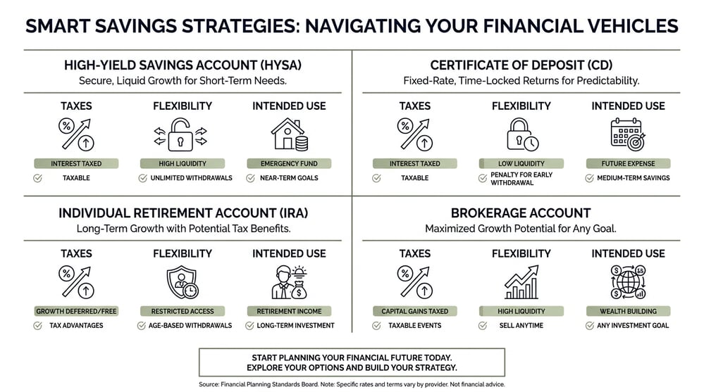 Infographic comparing four savings vehicles